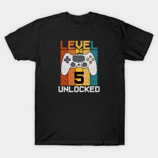 Level 5 Unlocked, Retro 5th Birthday Gamer T-Shirt